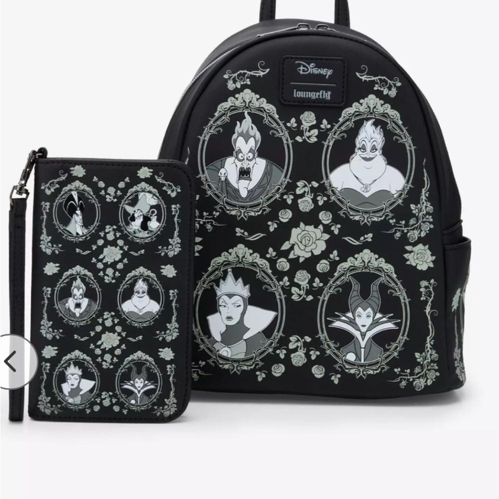 Loungefly Disney NWT Villains Frame Glow-In-The-Dark
Mini Backpack w/wallet